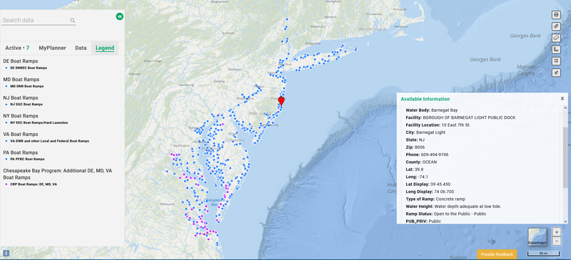 A map of the Mid-Atlantic's public boat ramps.